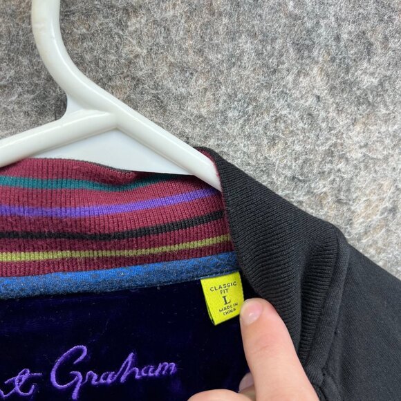 Robert Graham Bomber Jacket Men Large Black Purple Full Zip Classic Fleece Rare - Picture 13 of 13